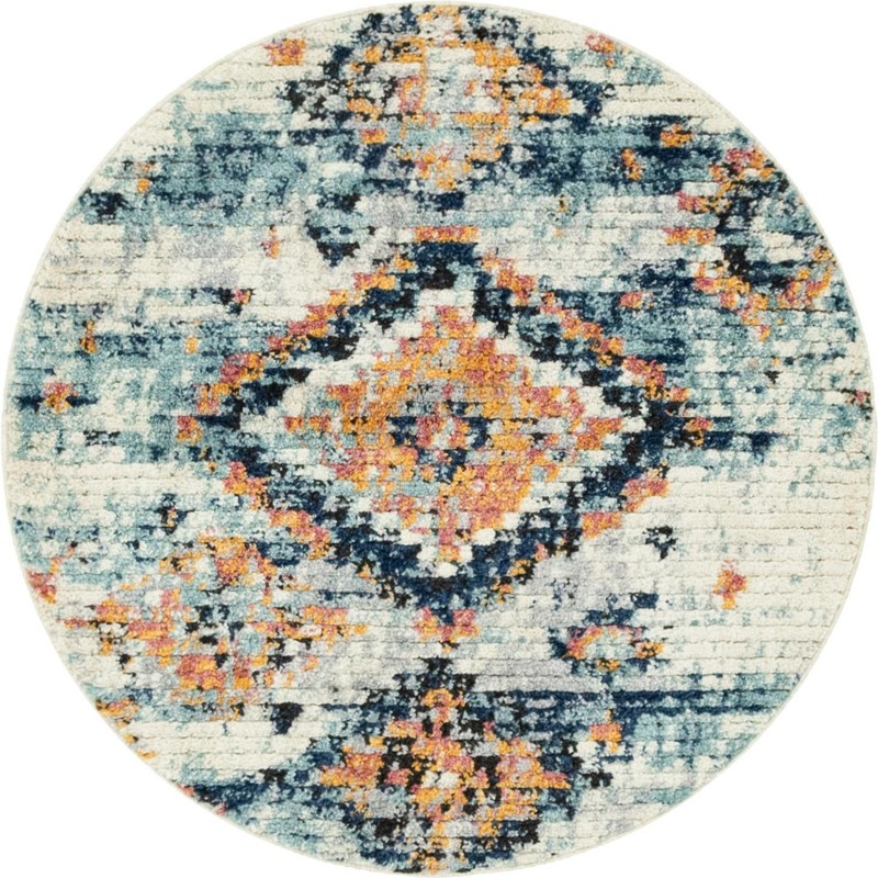 Pinehurst · Distressed diamond rug, blue and peach
