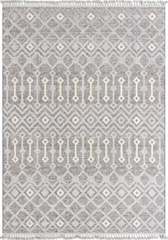 9' x 12' Rothwell · Geometric lattice rug, gray and beige