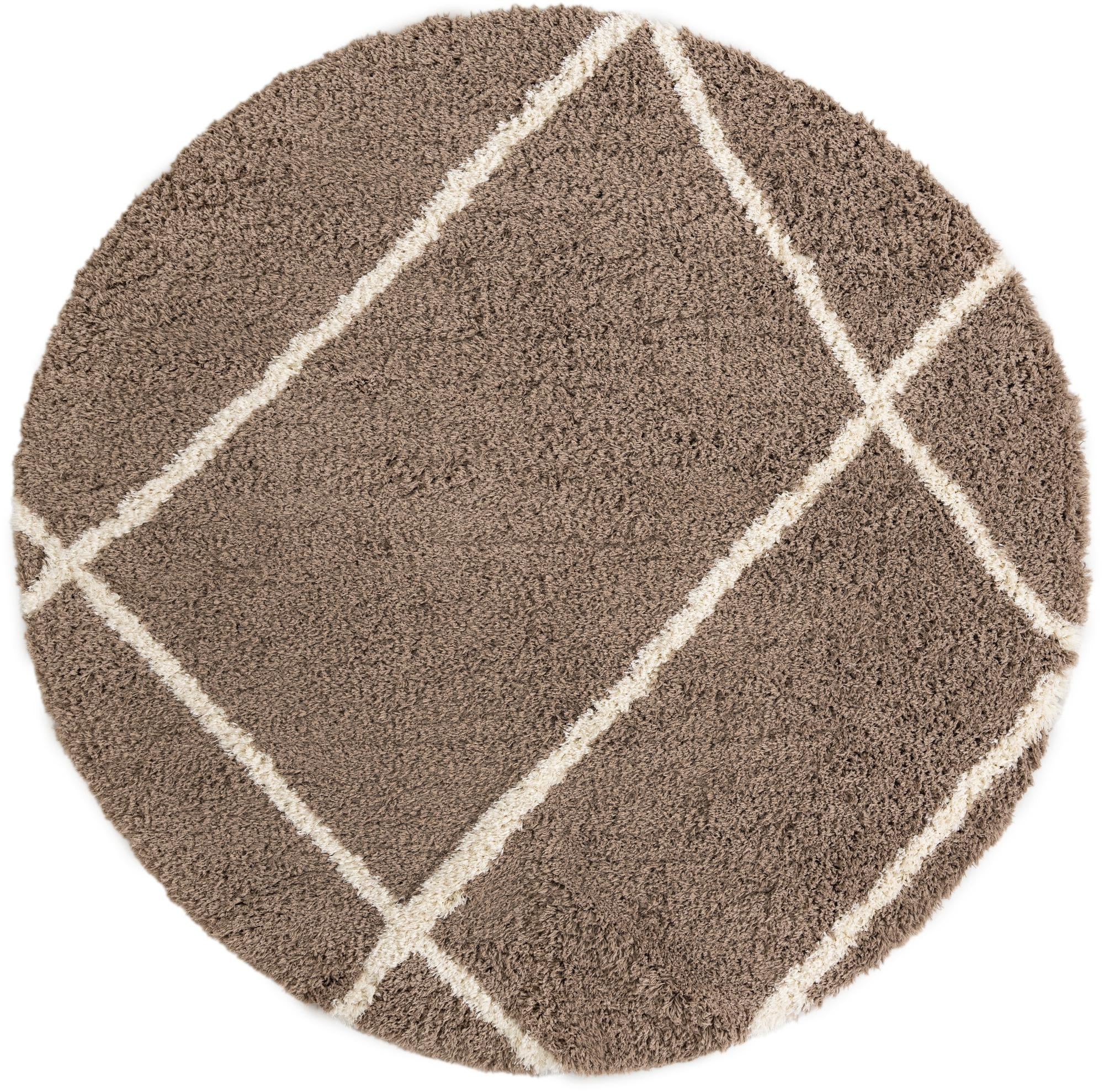 10' x 10' Rockingham · Diamond lattice shag rug, khaki and ivory