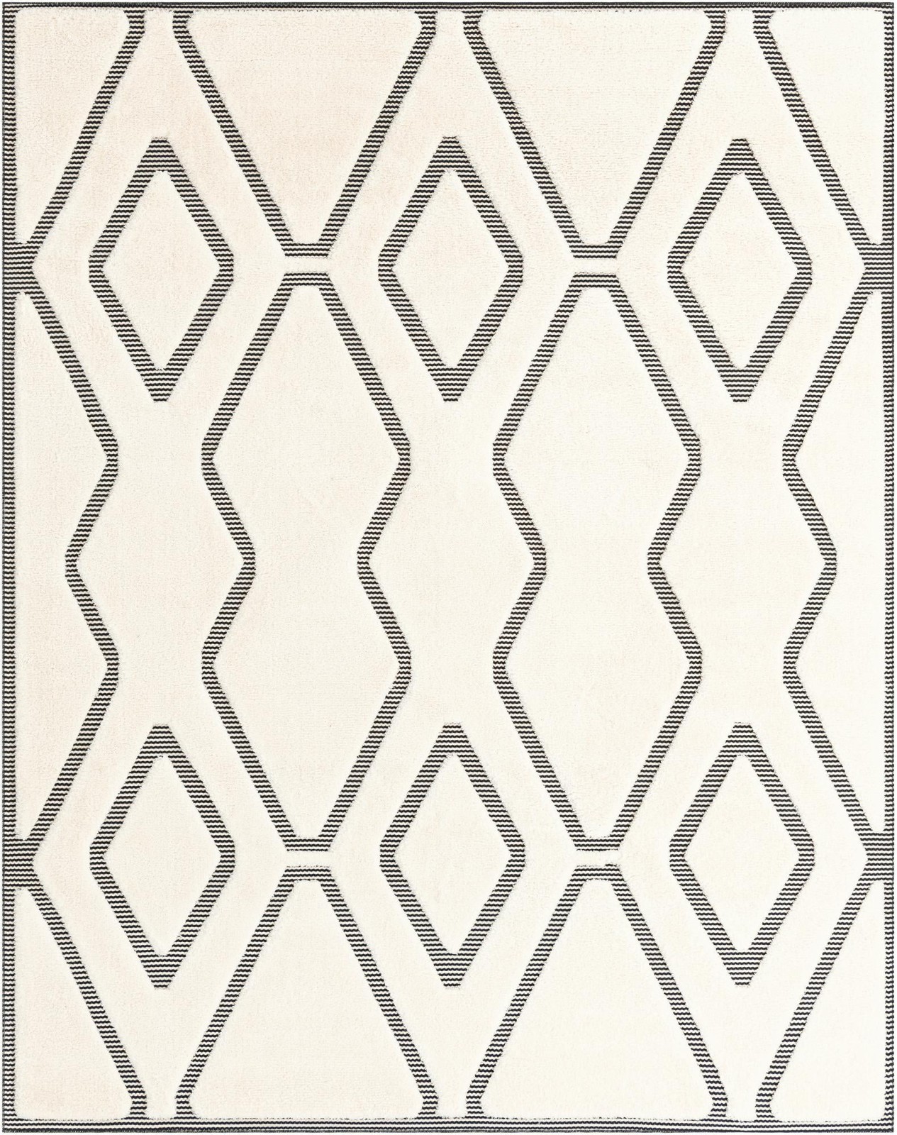 7' 10 x 10' Armstead · Geometric trellis rug, ivory and black