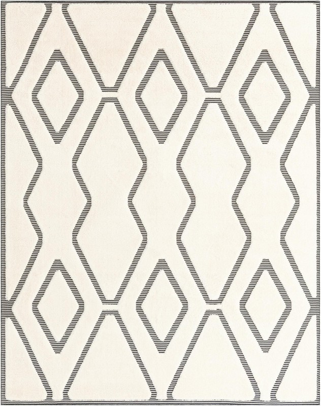7' 10 x 10' Armstead · Geometric trellis rug, ivory and black