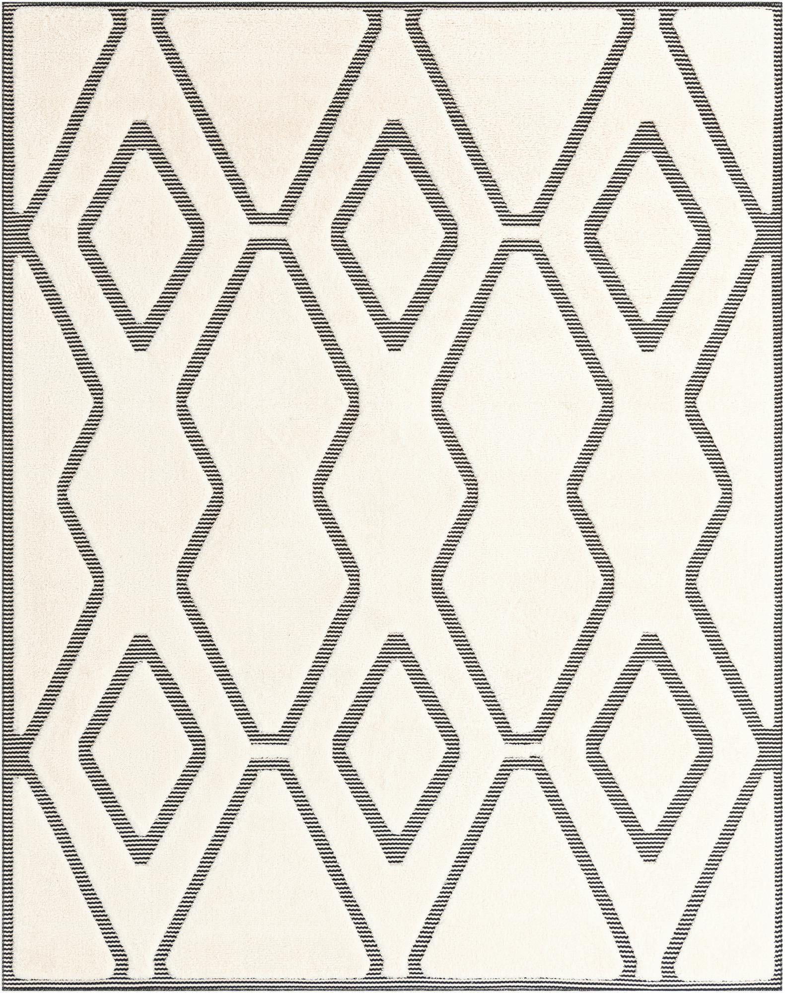 7' 10 x 10' Armstead · Geometric trellis rug, ivory and black