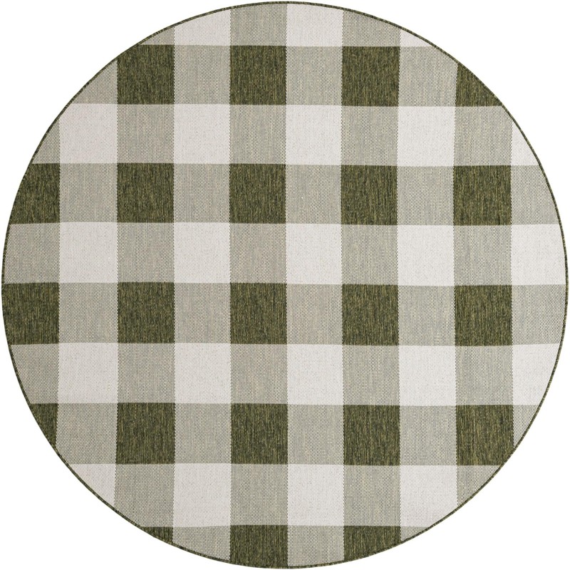 7' 10 x 7' 10 Ramona · Checkered Outdoor Rug, green and ivory