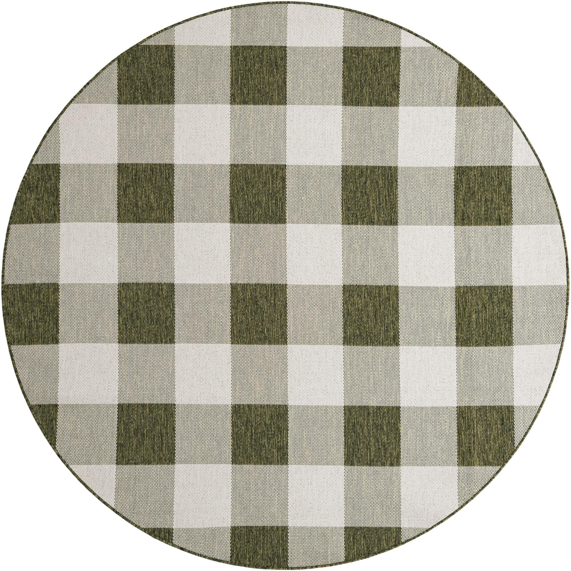 7' 10 x 7' 10 Ramona · Checkered Outdoor Rug, green and ivory