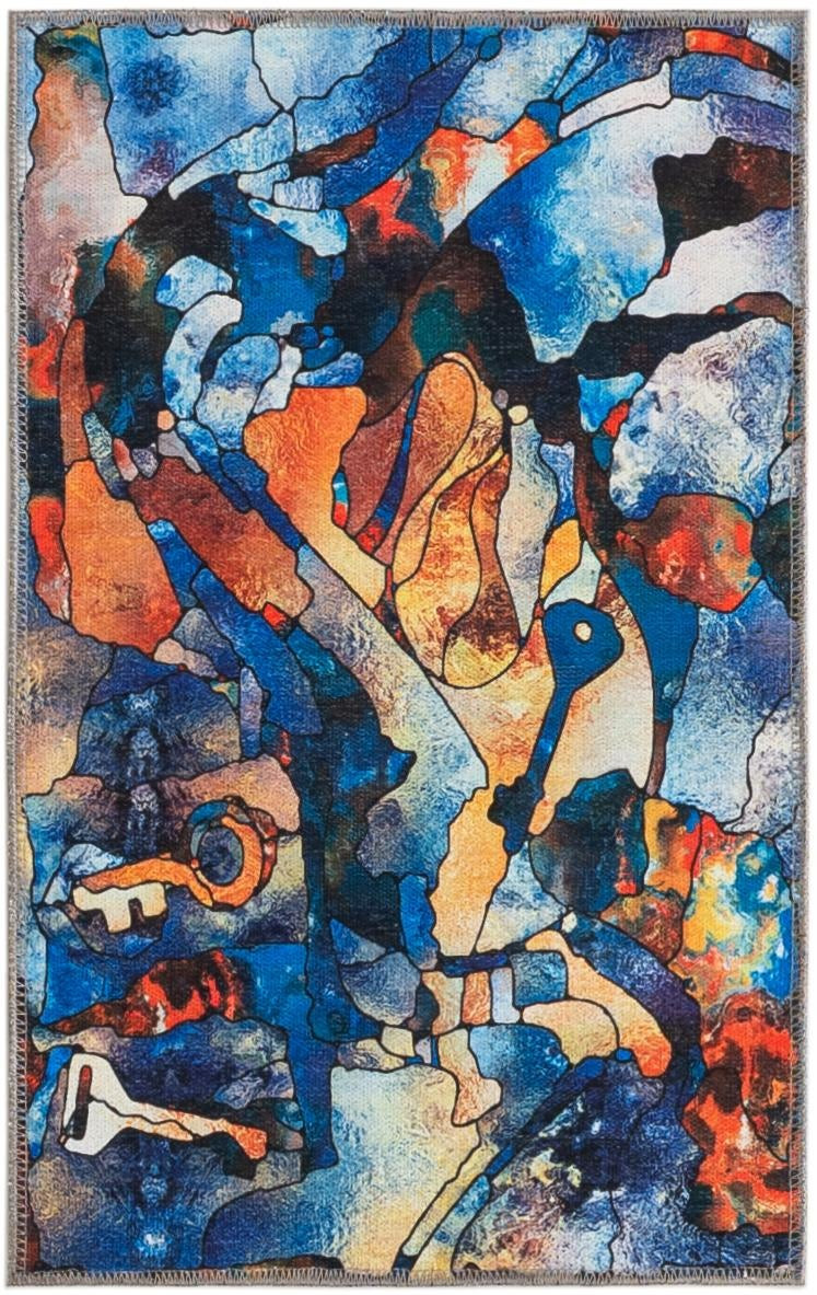 2' x 3' Edmonds · Abstract rug, blue and orange multicolor