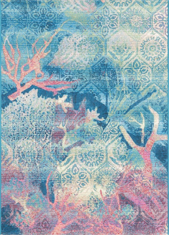 4' x 6' Lomax · Coral abstract Outdoor Rug, blue and pink