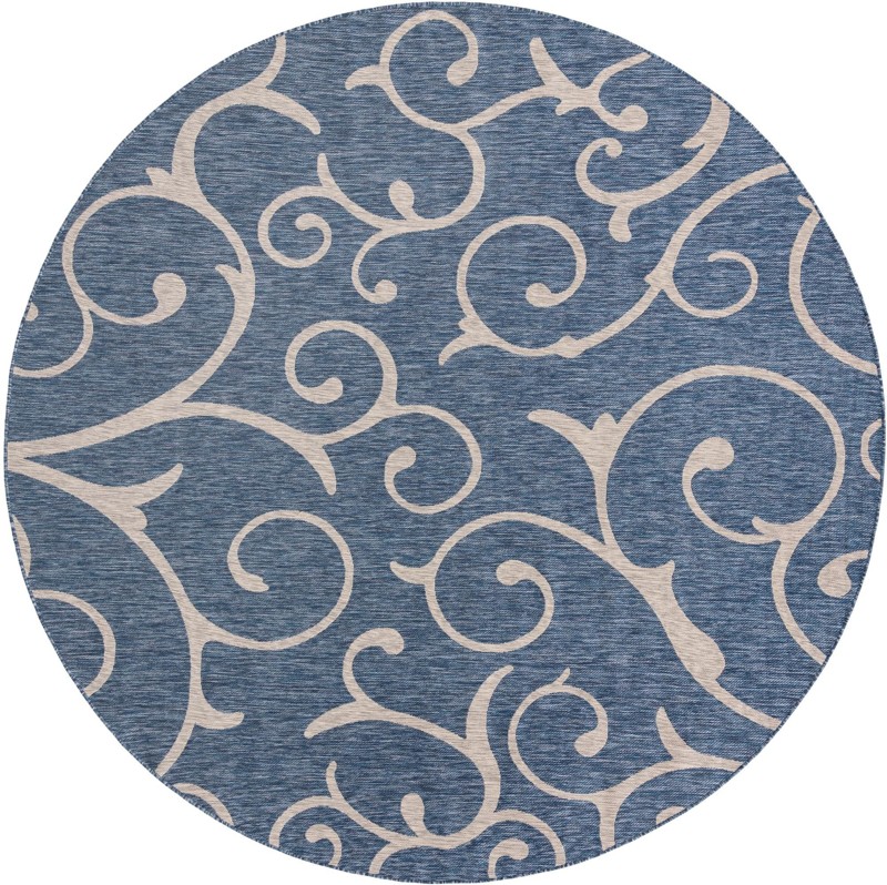 10' 8 x 10' 8 Shale · Scroll Outdoor Rug, blue and gray