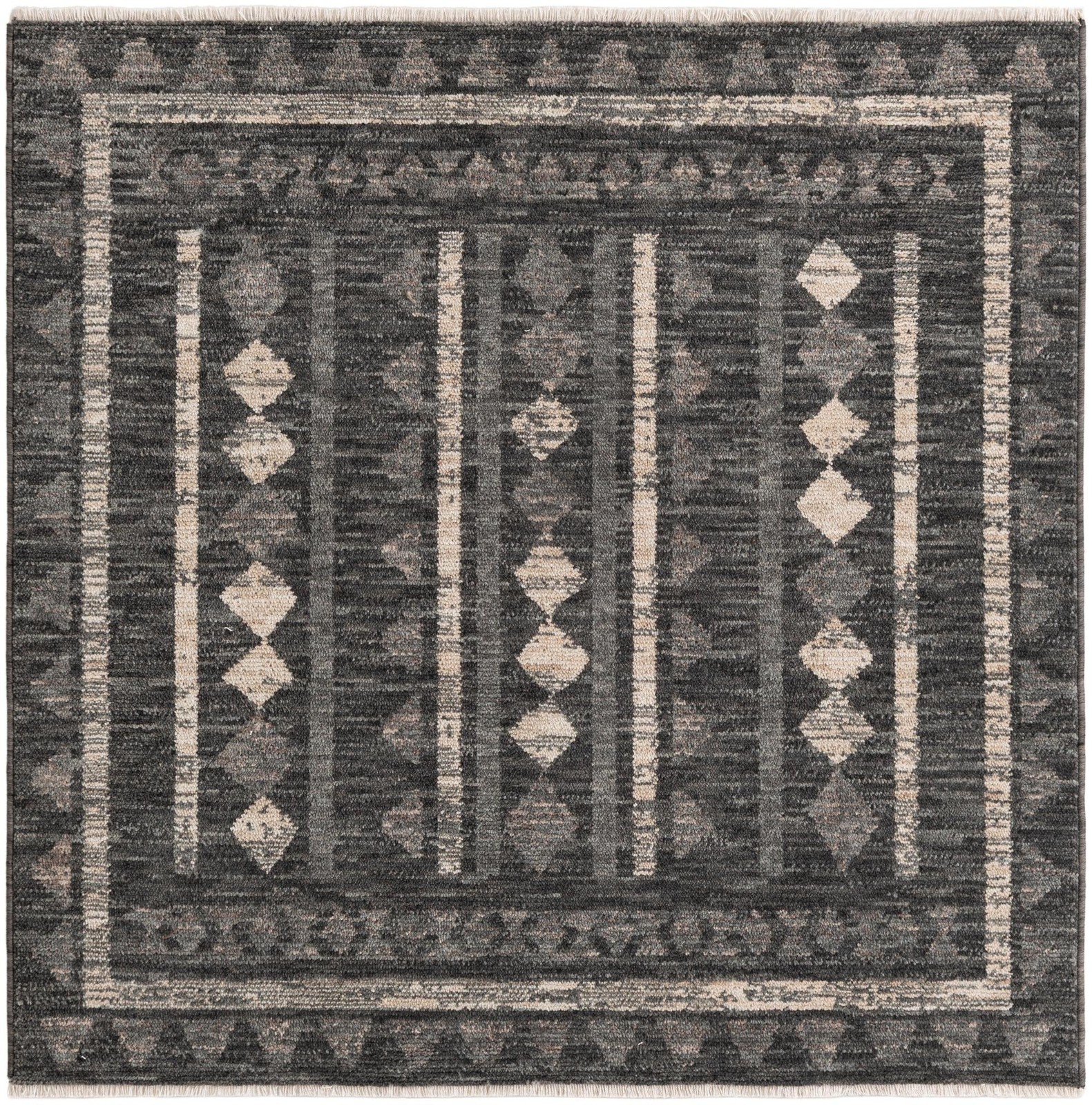 5' x 5' Kearny · Geometric diamond rug, charcoal and ivory