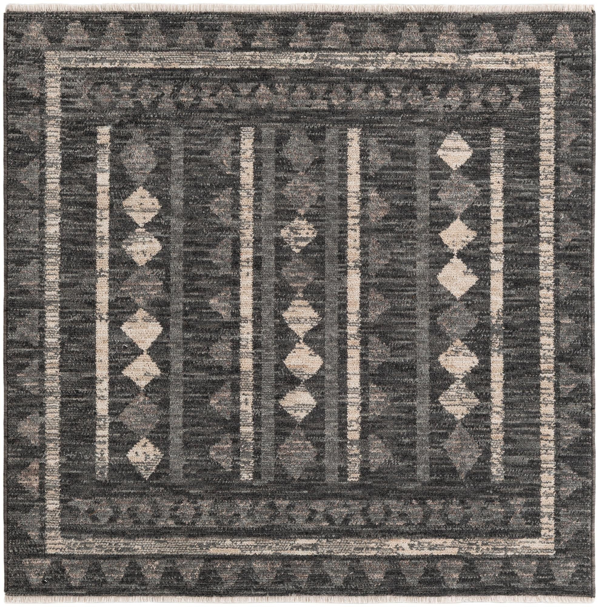 5' x 5' Kearny · Geometric diamond rug, charcoal and ivory