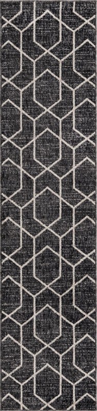 2' x 8' Glenwood · Geometric trellis rug, charcoal and ivory