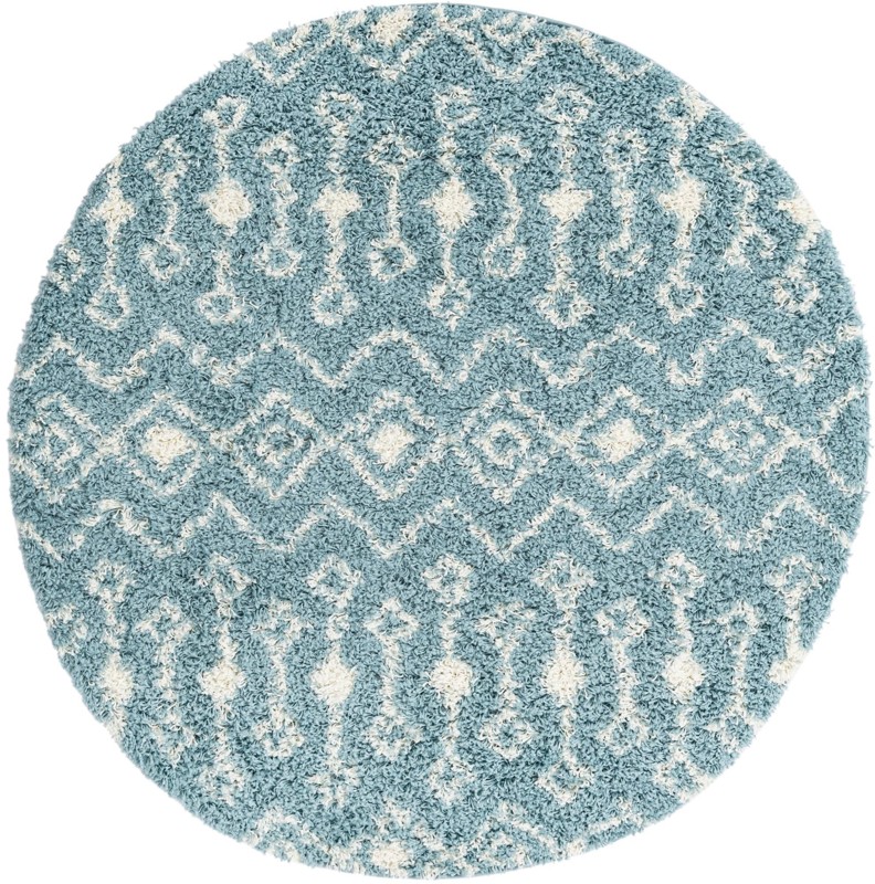 5' 3 x 5' 3 Bayley · Geometric trellis shag rug, light blue