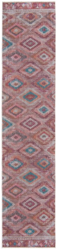 2' 7 x 12' Uttley · Diamond tribal Washable Rug, terracotta and turquoise