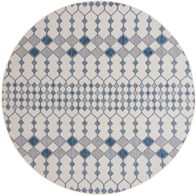10' x 10' Ramsden · Geometric lattice Outdoor Rug, blue and ivory