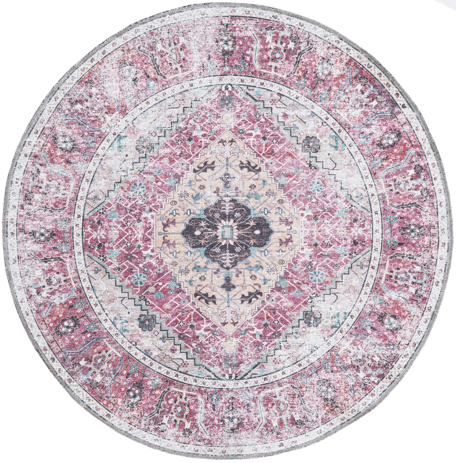 4' x 4' Trillium · Medallion Washable Rug, coral and ivory