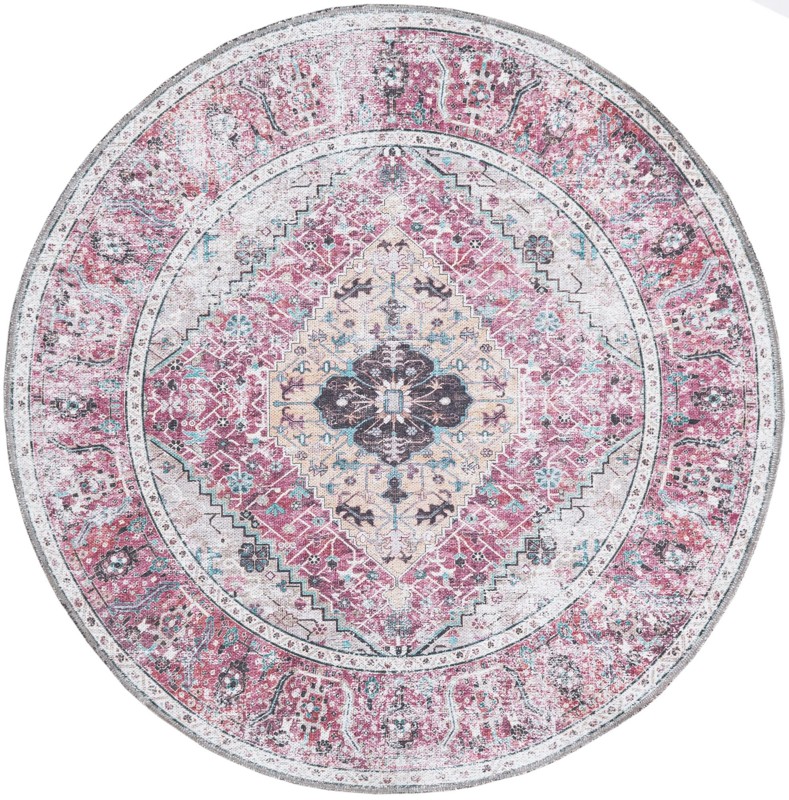 Trillium · Medallion Washable Rug, coral and ivory