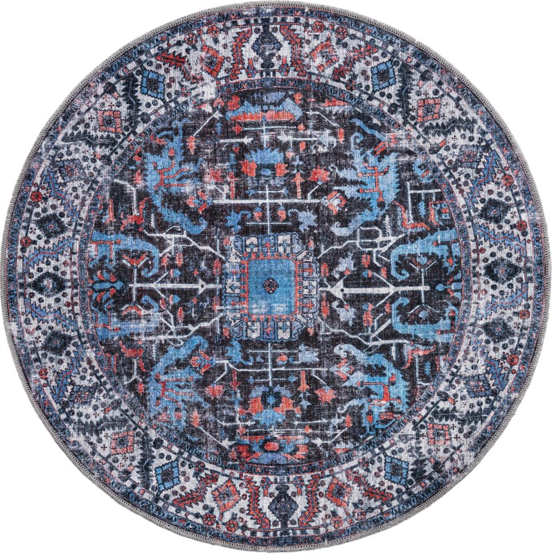 4' x 4' Redfern · Distressed medallion Washable Rug, black and blue