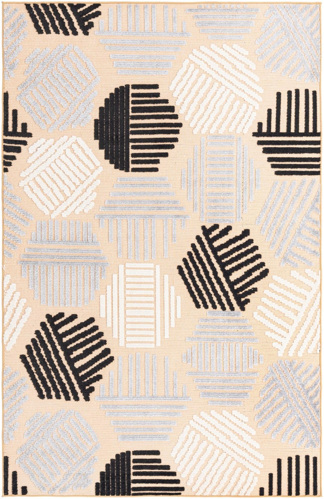 5' 3 x 7' 7 Easton · Geometric lines Outdoor Rug, beige and black