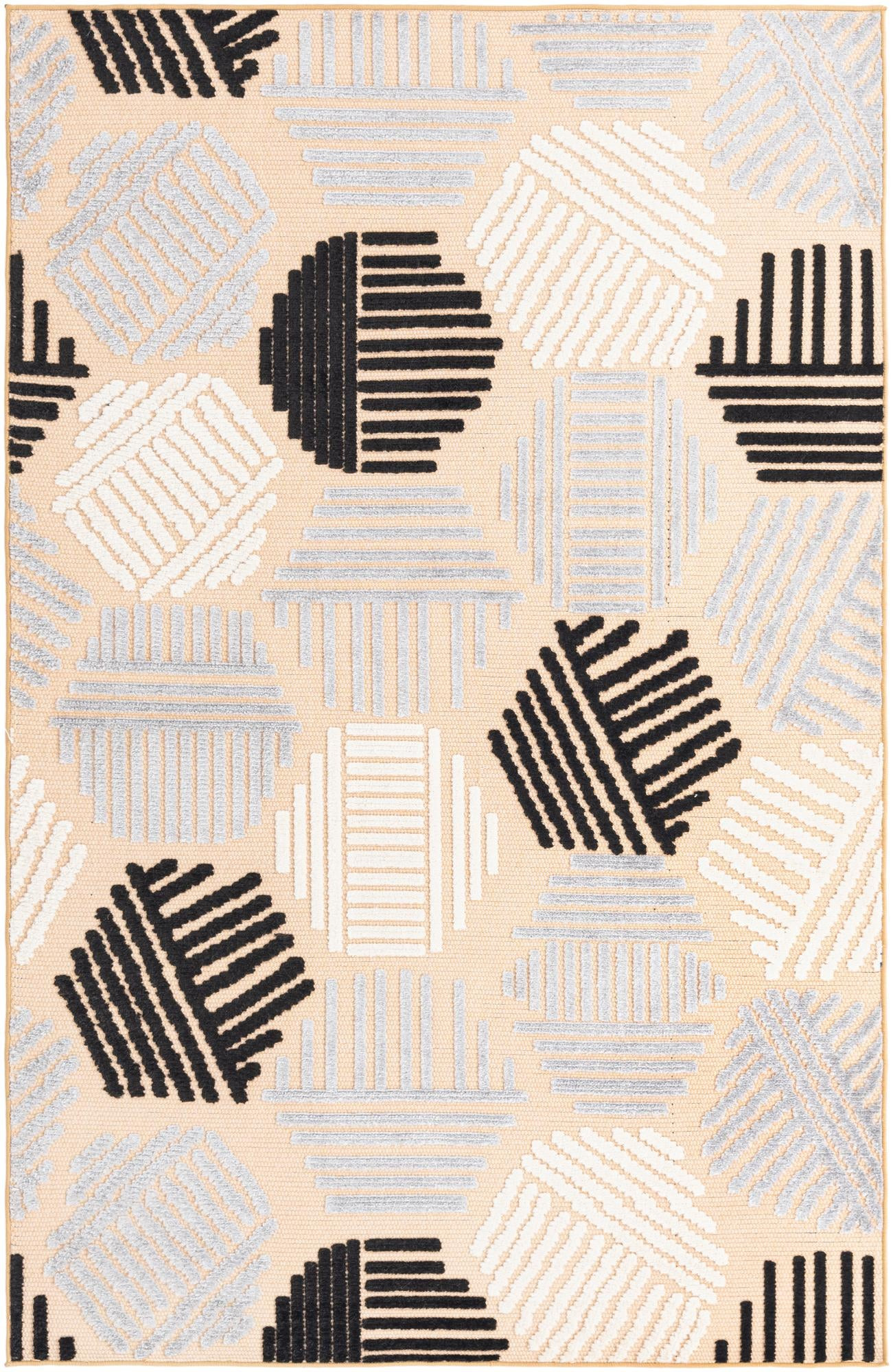5' 3 x 7' 7 Easton · Geometric lines Outdoor Rug, beige and black