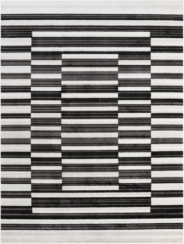 9' x 12' Brandt · Abstract rug, black and ivory