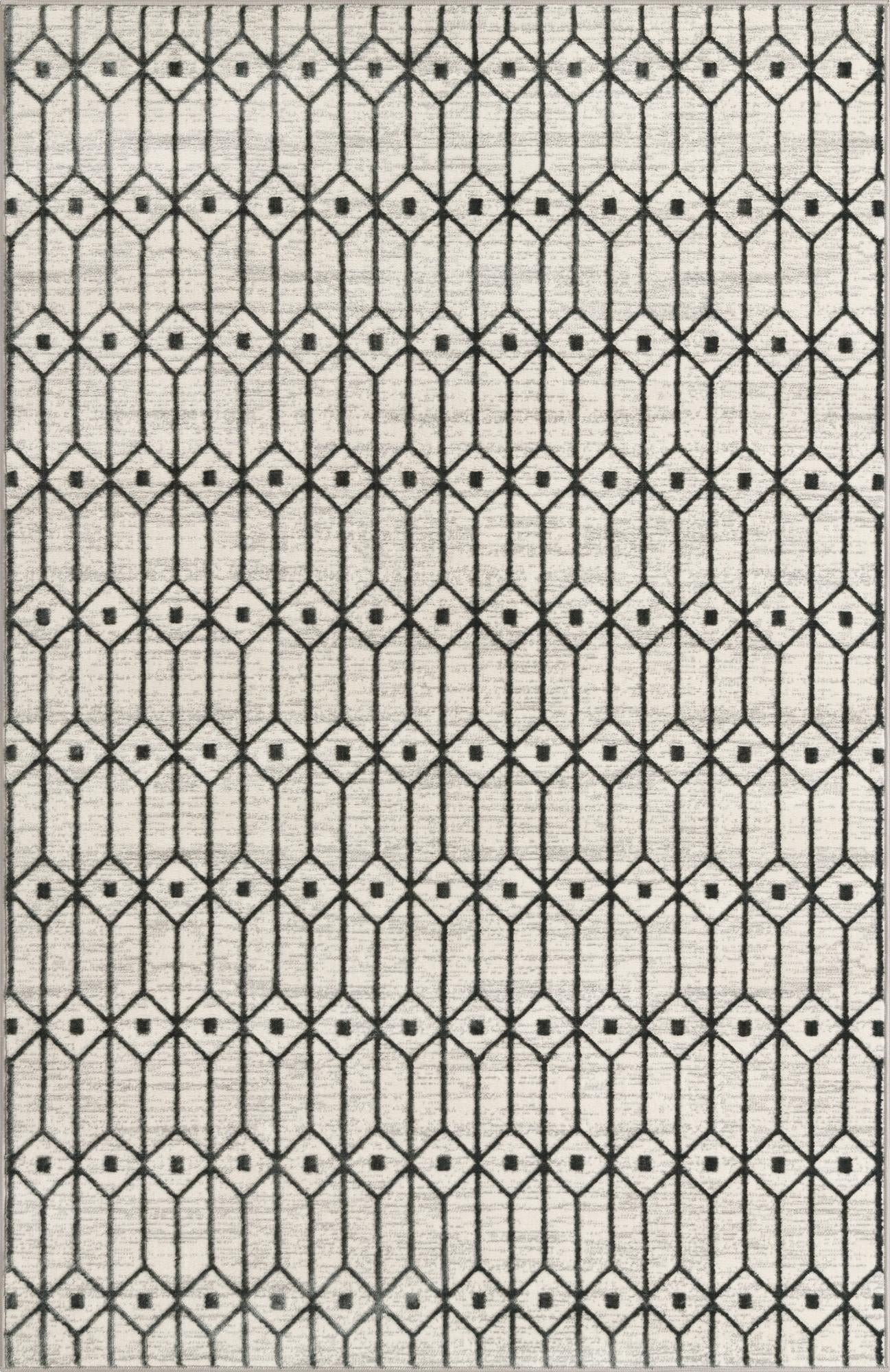 5' x 8' Wharton · Geometric lattice rug, white and gray