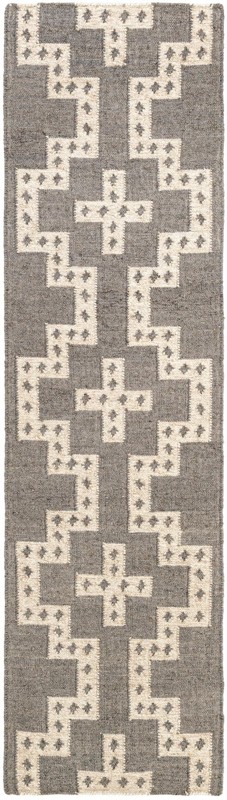 2' x 8' Earley · Geometric Wool Rug, gray and white