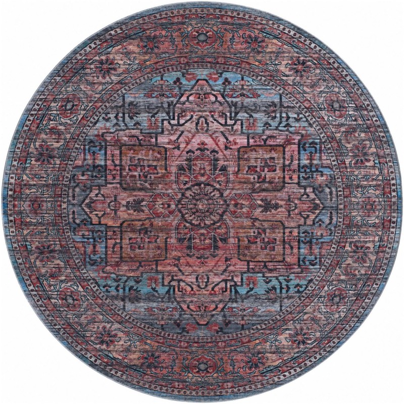 7' 10 x 7' 10 Sawyer · Medallion rug, rust and blue