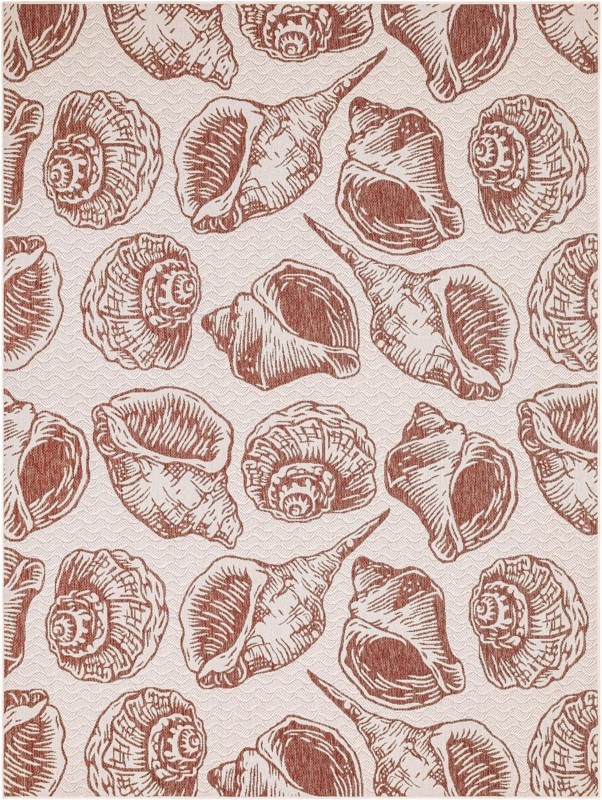 10' x 14' Arcata · Pictoral Outdoor Rug, ivory and rust red