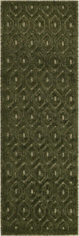 2' x 6' Roanoke · Geometric lattice Outdoor Rug, olive and taupe