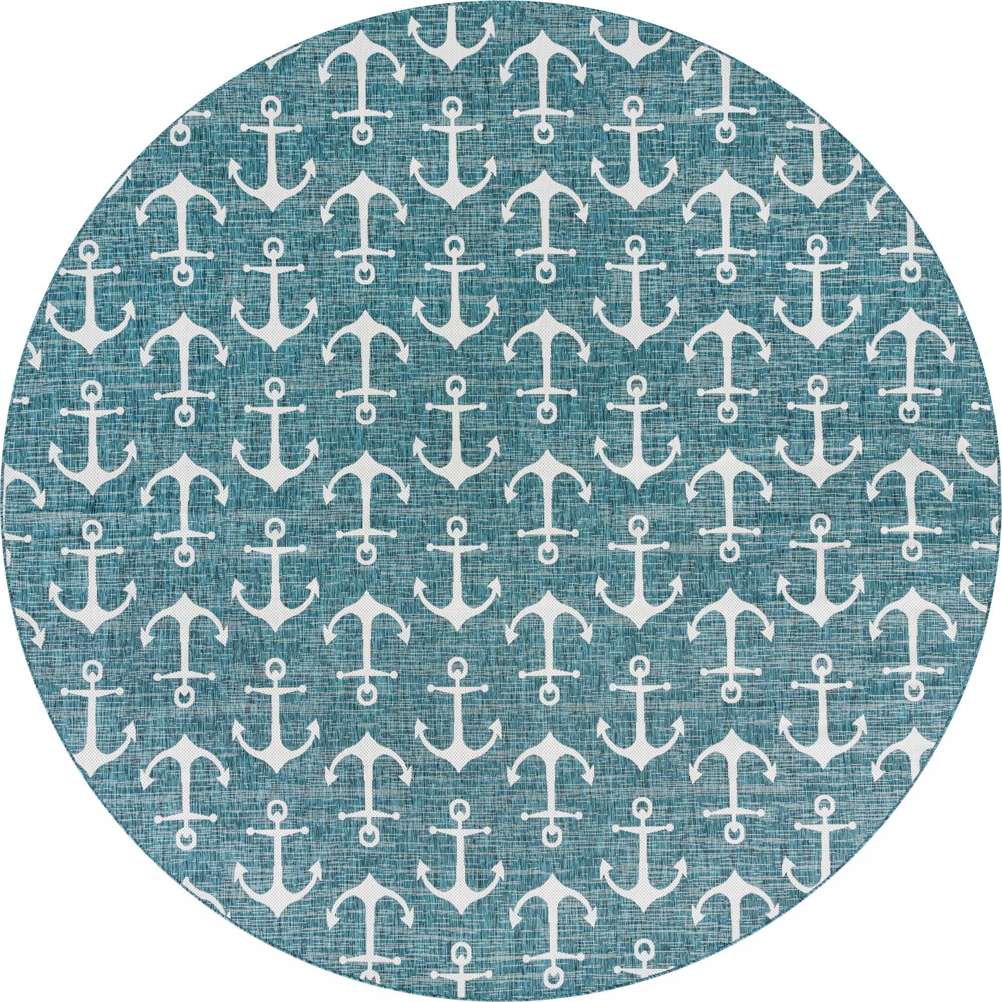 13' x 13' Millbrook · Pictoral Outdoor Rug, teal