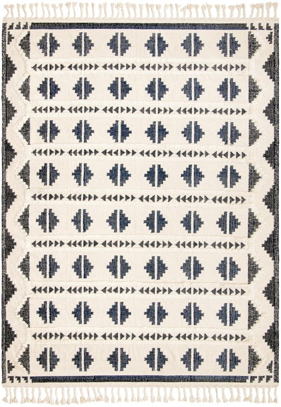 10' x 14' 1 Maitland · Geometric tribal Wool Rug, navy and white