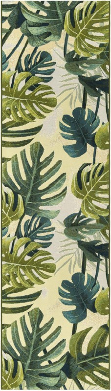 2' 7 x 10' Lomax · Tropical leaf Outdoor Rug, green and ivory
