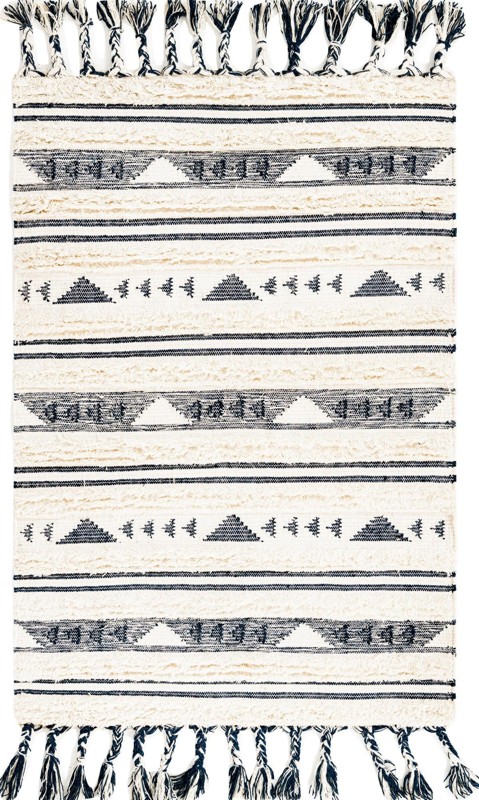 4' 1 x 6' 1 Tolbert · Geometric striped Wool Rug, cream and navy