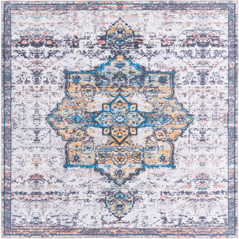 7' 10 x 7' 10 Rideout · Medallion Washable Rug, white and blue