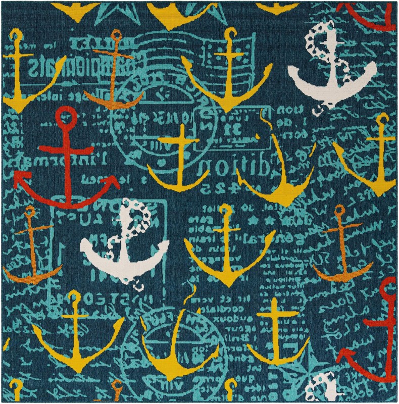 7' 10 x 7' 10 Lavery · Pictoral Outdoor Rug, navy blue