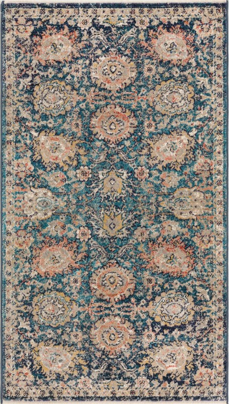 3' x 5' 3 Ansel · Distressed floral rug, blue and tan