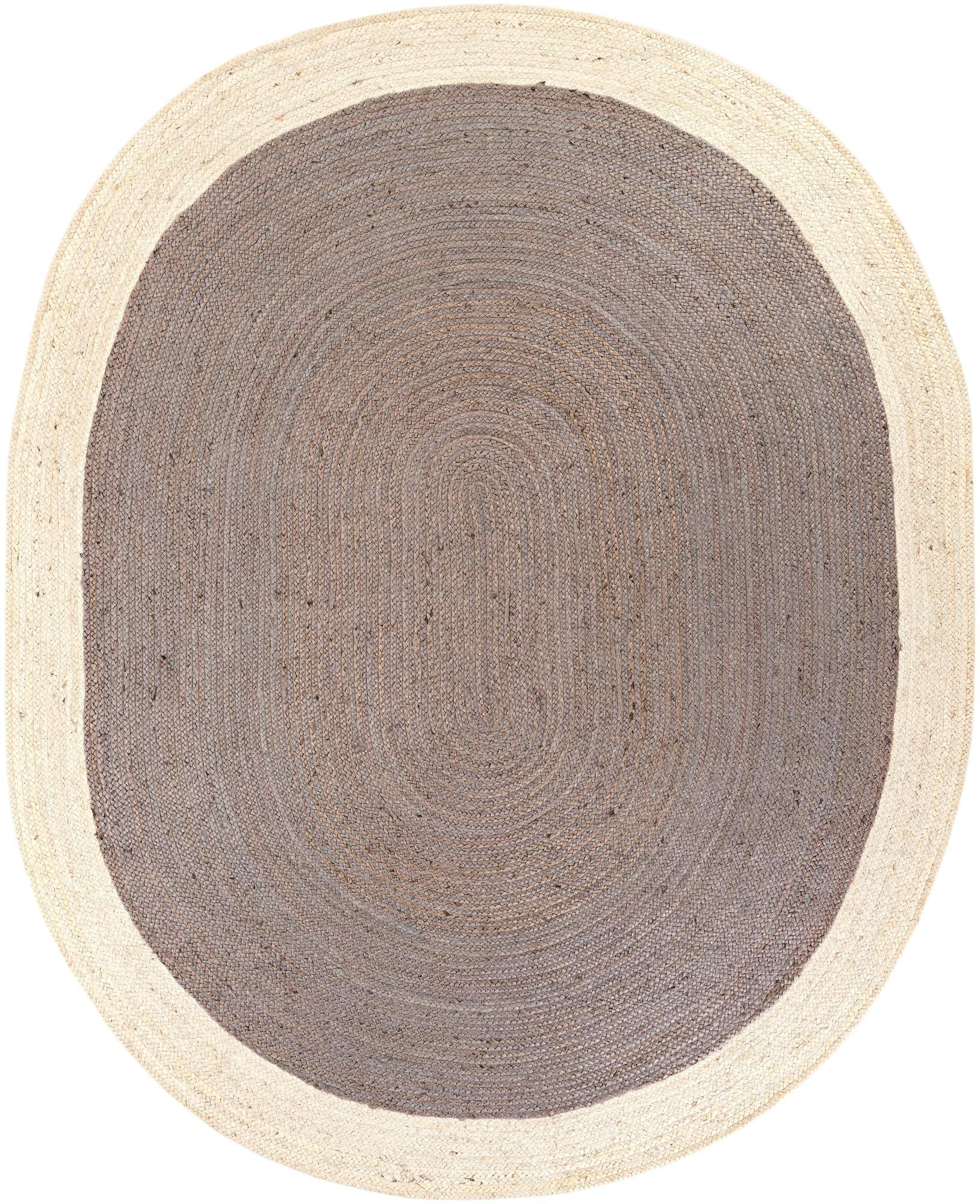 7' 10 x 10' Valerian · Border Braided Jute Rug, gray and white