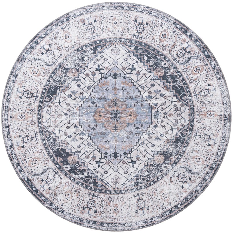 7' 10 x 7' 10 Trillium · Medallion Washable Rug, charcoal and light blue