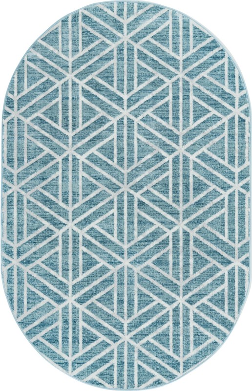 5' 3 x 8' Norwood · Geometric trellis rug, blue and ivory