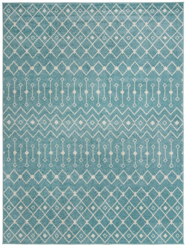 9' x 12' Boswell · Geometric trellis rug, aqua and ivory