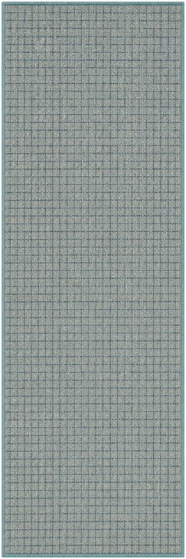 2' x 6' Loam · Grid Outdoor Rug, aqua blue