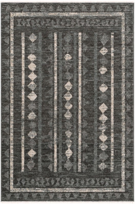 4' x 6' 3 Kearny · Geometric diamond rug, charcoal and ivory