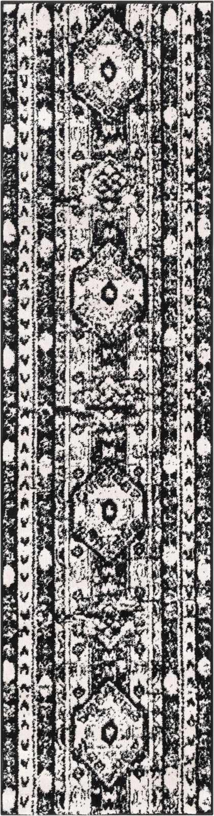 2' x 8' Grouse · Tribal medallion rug, black and white