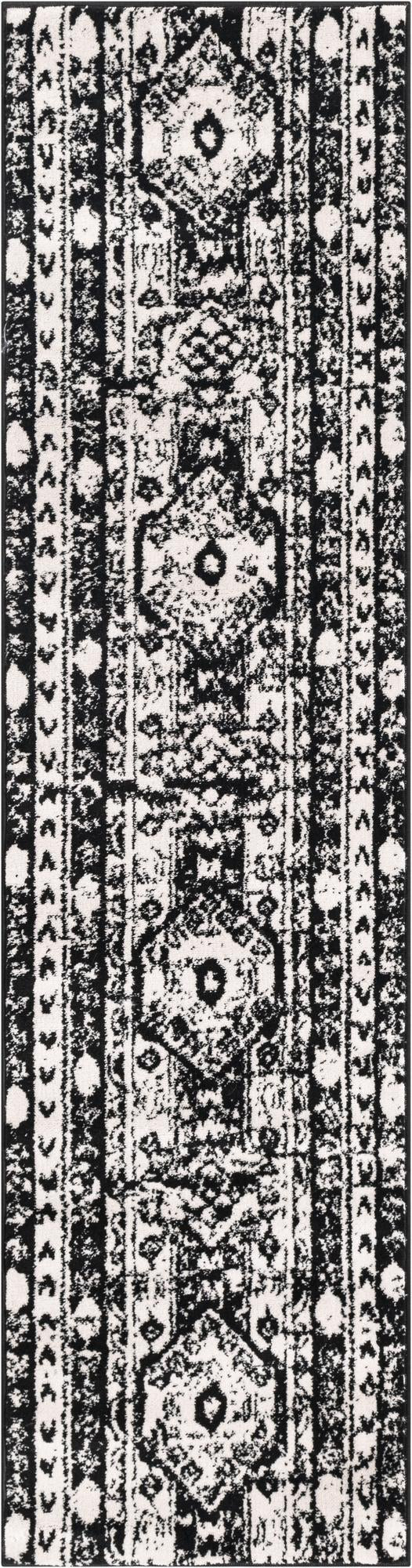 2' x 8' Grouse · Tribal medallion rug, black and white