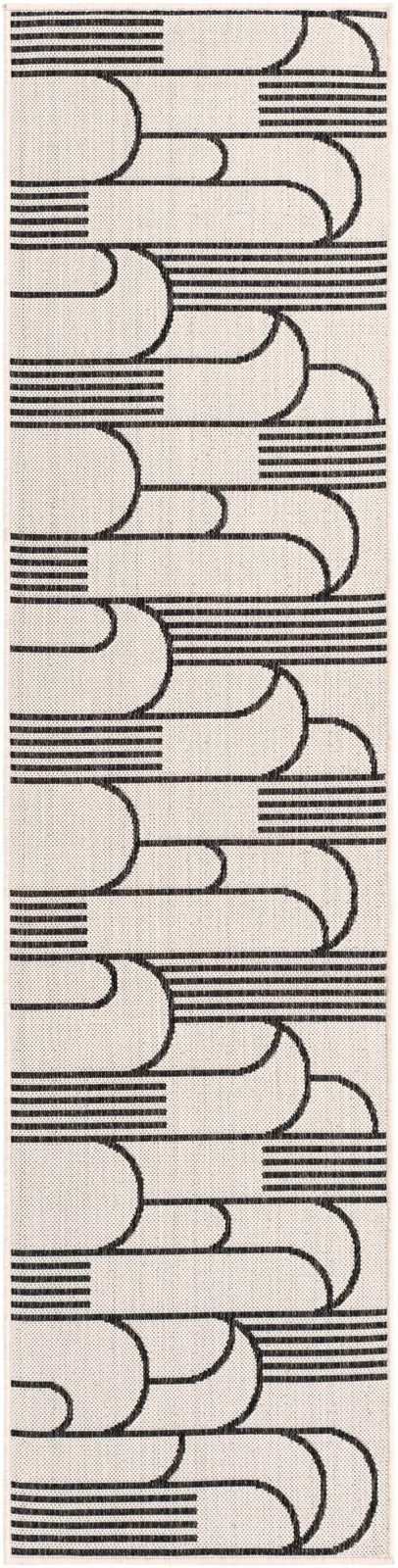 2' x 8' Prudence · Geometric Outdoor Rug, black and white