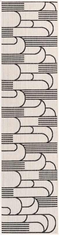 2' x 8' Prudence · Geometric Outdoor Rug, black and white