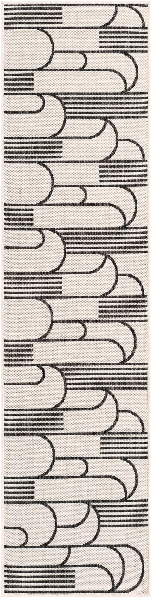 2' x 8' Prudence · Geometric Outdoor Rug, black and white