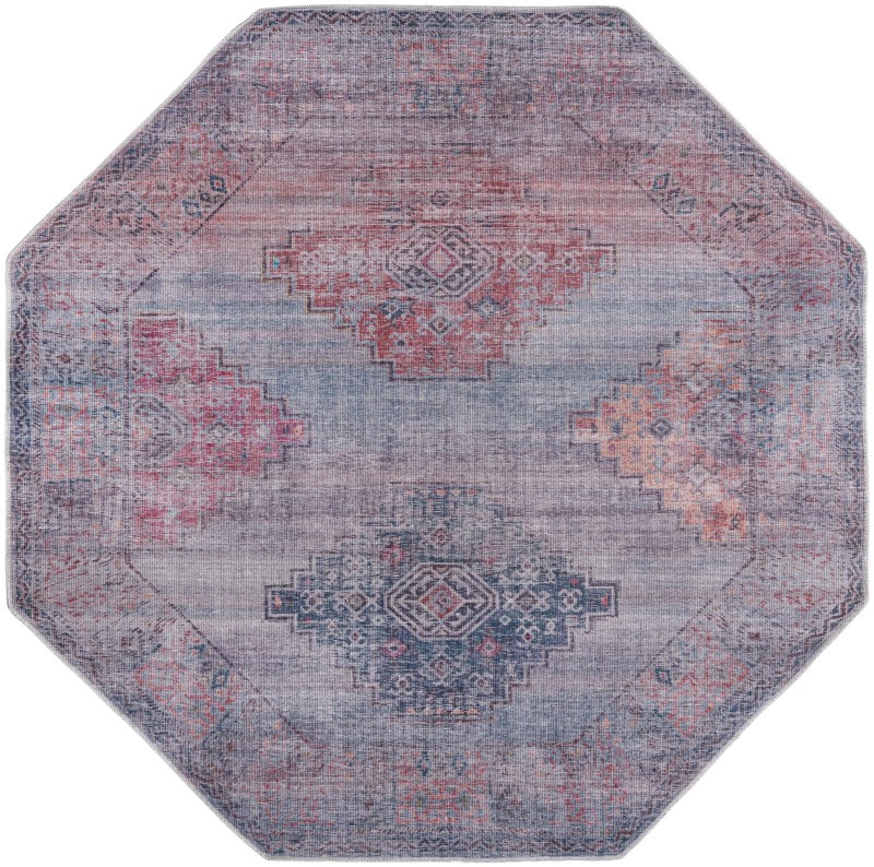 7' 10 x 7' 10 Perley · Geometric medallion Washable Rug, antique blue