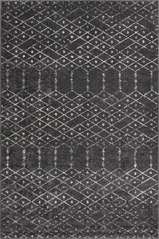 4' x 6' Newcomb · Geometric lattice rug, charcoal and ivory