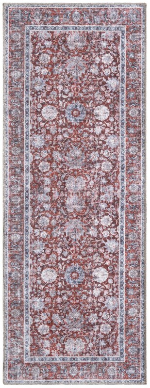 Bertie · Vintage floral Washable Rug, red and ivory