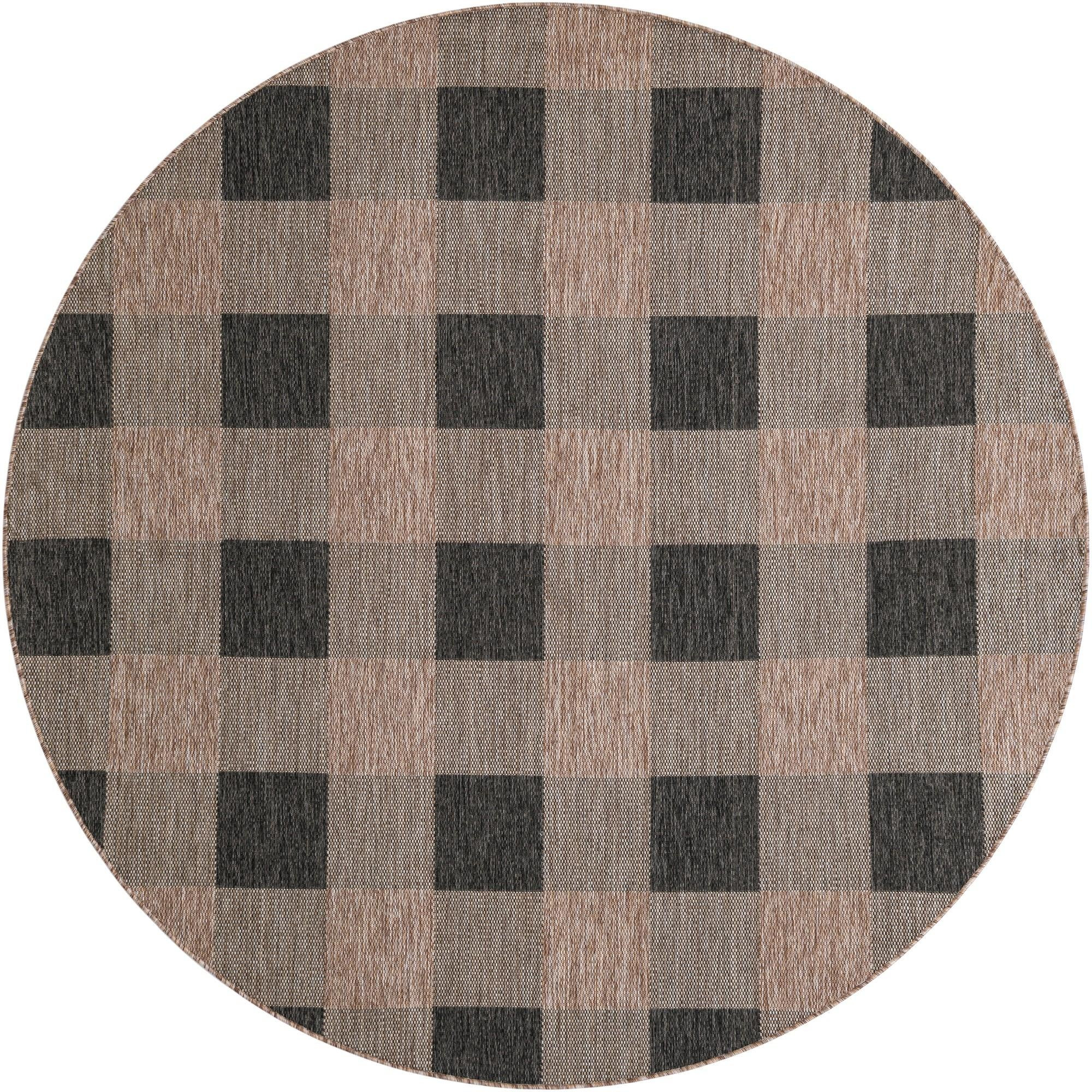 7' 10 x 7' 10 Ramona · Plaid Outdoor Rug, black and brown